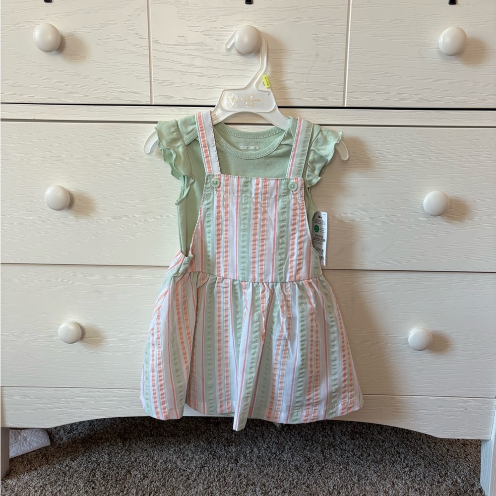 Carter's Mint Green and Pink Striped Casual Dress